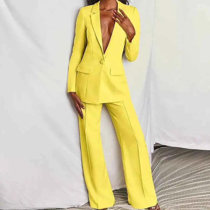 Women's Business Suit Set – Lapel Button-Down Blazer and Straight Leg Trousers AURABAGS SHOP