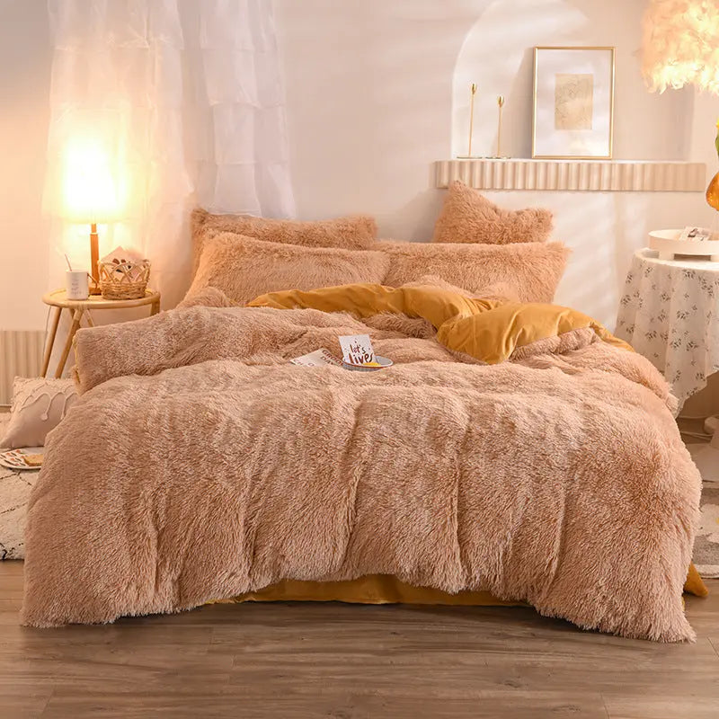 4-Piece Mink Velvet Bedding Set – Soft Polyester Duvet Cover, Flat Sheet & Pillowcases AURABAGS SHOP