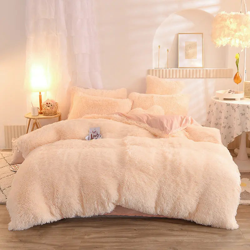 4-Piece Mink Velvet Bedding Set – Soft Polyester Duvet Cover, Flat Sheet & Pillowcases AURABAGS SHOP