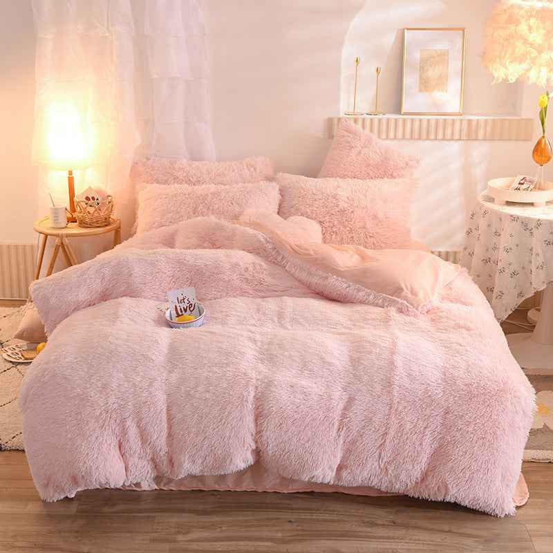 4-Piece Mink Velvet Bedding Set – Soft Polyester Duvet Cover, Flat Sheet & Pillowcases AURABAGS SHOP