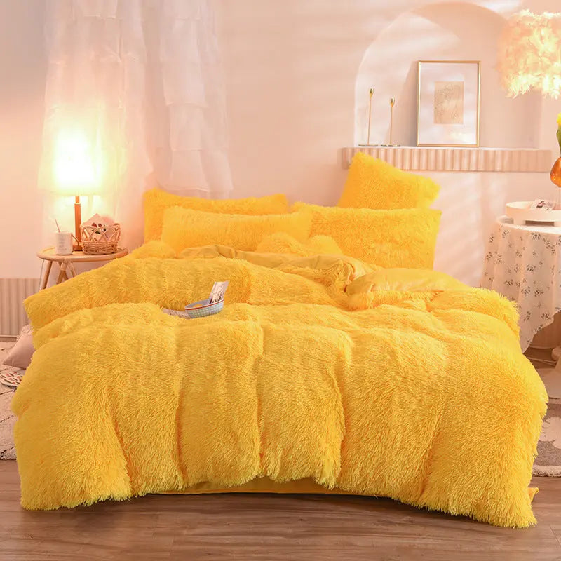 4-Piece Mink Velvet Bedding Set – Soft Polyester Duvet Cover, Flat Sheet & Pillowcases AURABAGS SHOP