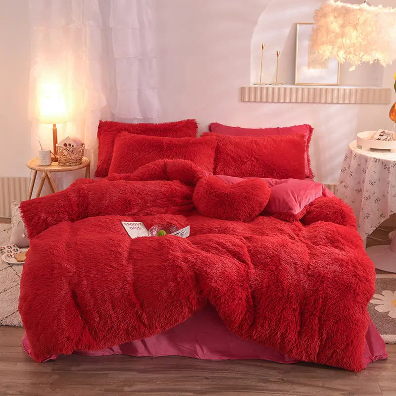 4-Piece Mink Velvet Bedding Set – Soft Polyester Duvet Cover, Flat Sheet & Pillowcases AURABAGS SHOP