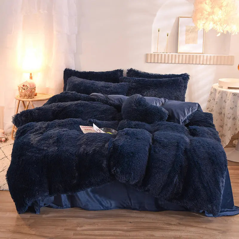 4-Piece Mink Velvet Bedding Set – Soft Polyester Duvet Cover, Flat Sheet & Pillowcases AURABAGS SHOP