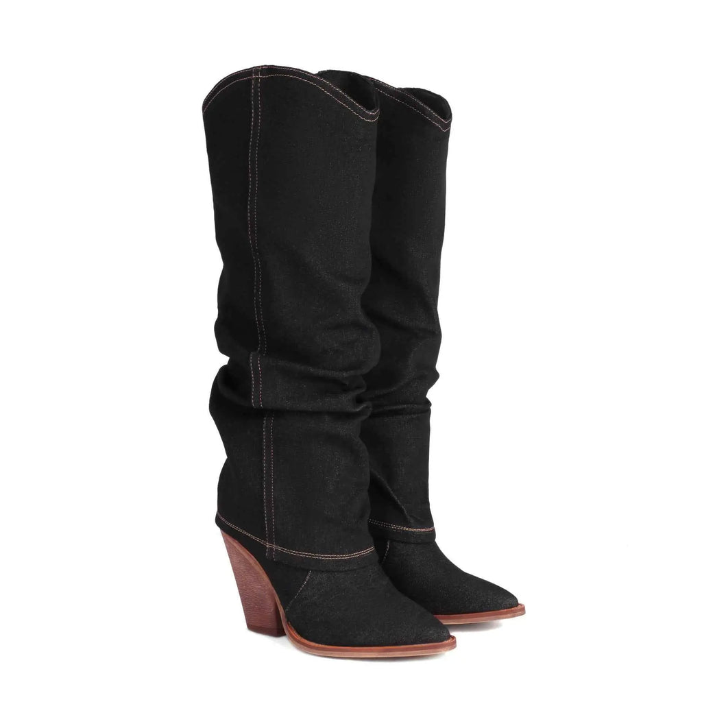 Women's Vintage Cowboy Boots – Pointed Toe Chunky Heel High Tube Fashion Boots AURABAGS SHOP