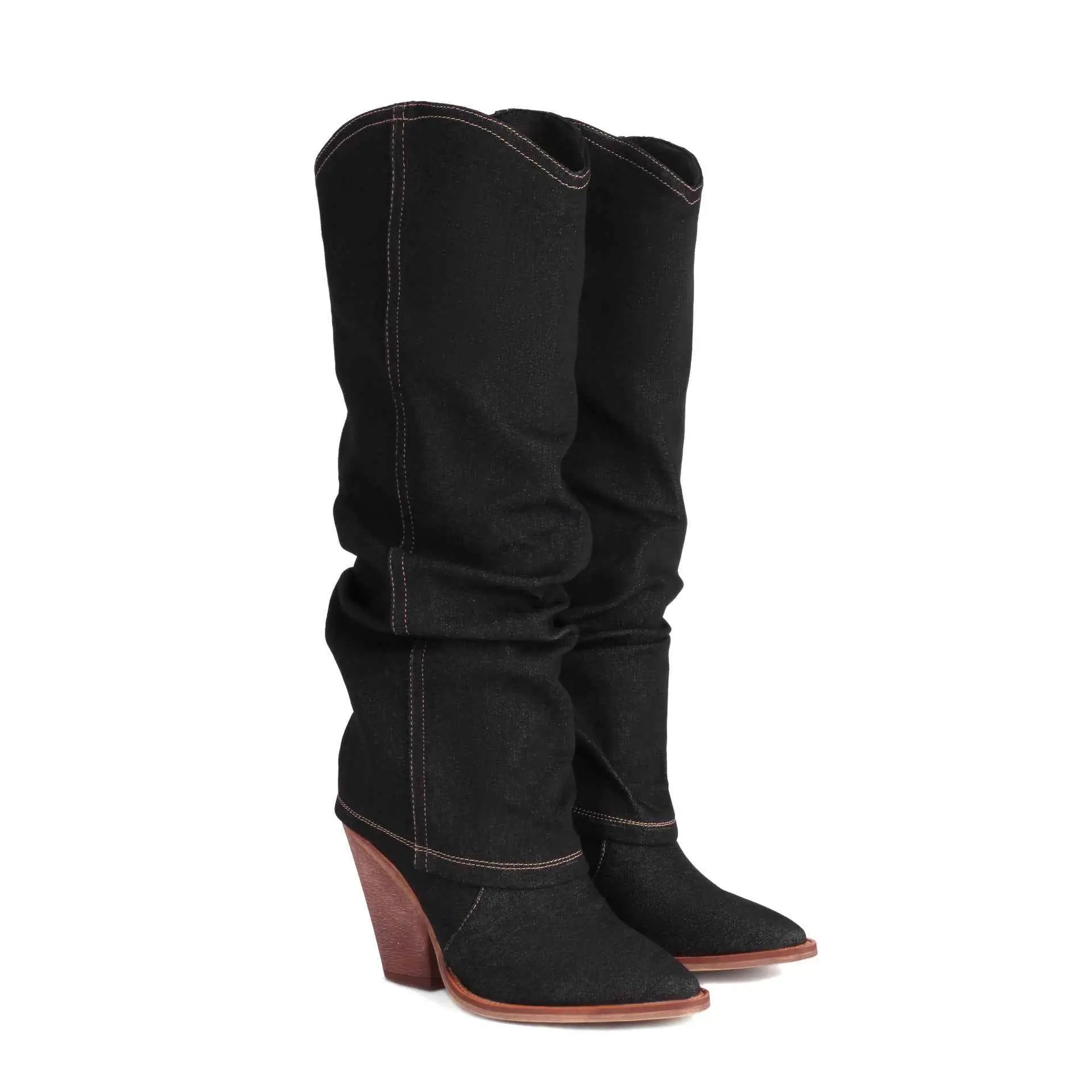 Women's Vintage Cowboy Boots – Pointed Toe Chunky Heel High Tube Fashion Boots AURABAGS SHOP