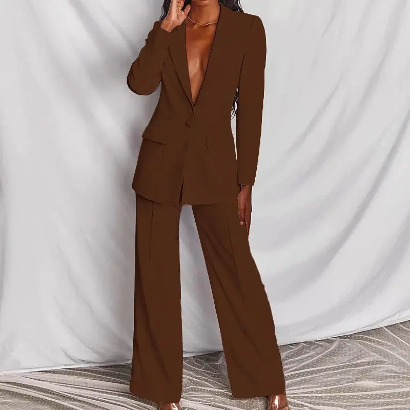 Women's Business Suit Set – Lapel Button-Down Blazer and Straight Leg Trousers AURABAGS SHOP