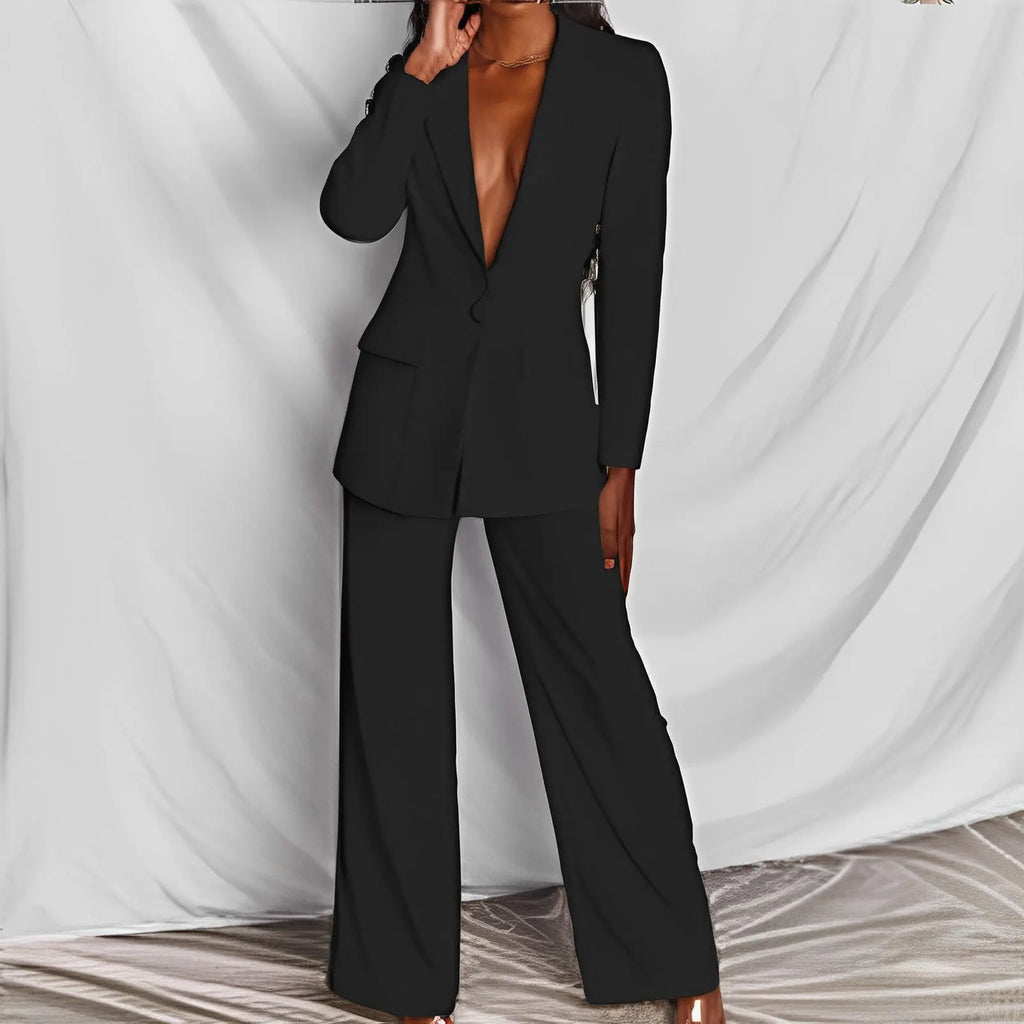 Women's Business Suit Set – Lapel Button-Down Blazer and Straight Leg Trousers AURABAGS SHOP
