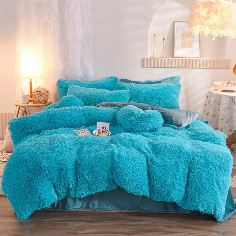4-Piece Mink Velvet Bedding Set – Soft Polyester Duvet Cover, Flat Sheet & Pillowcases AURABAGS SHOP