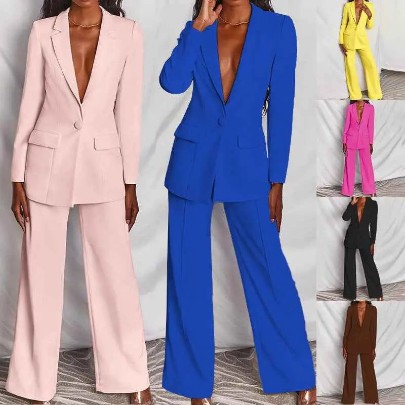 Women's Business Suit Set – Lapel Button-Down Blazer and Straight Leg Trousers AURABAGS SHOP