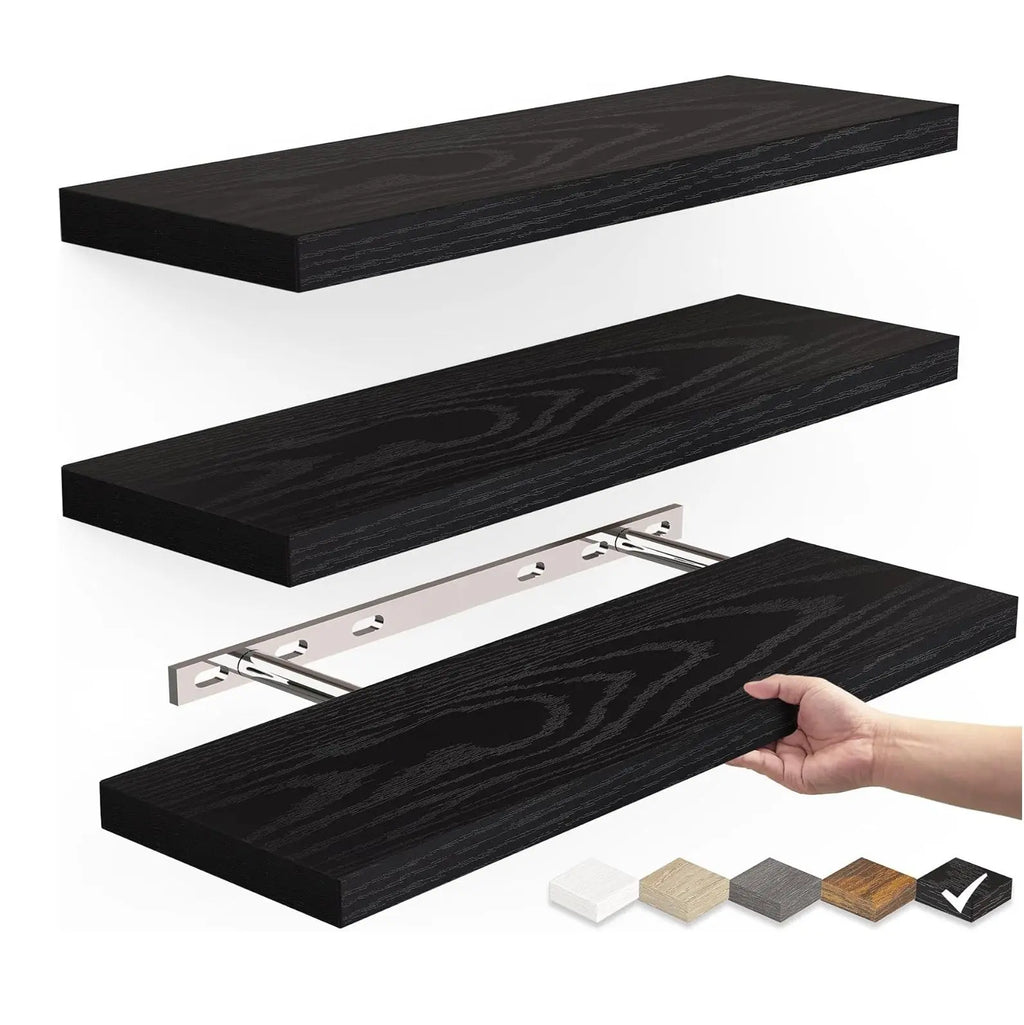 One-Line Floating Wall Shelf – 3-Tier Wooden Bamboo Wall-Mounted Storage Shelf AURABAGS SHOP