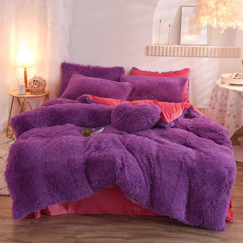 4-Piece Mink Velvet Bedding Set – Soft Polyester Duvet Cover, Flat Sheet & Pillowcases AURABAGS SHOP
