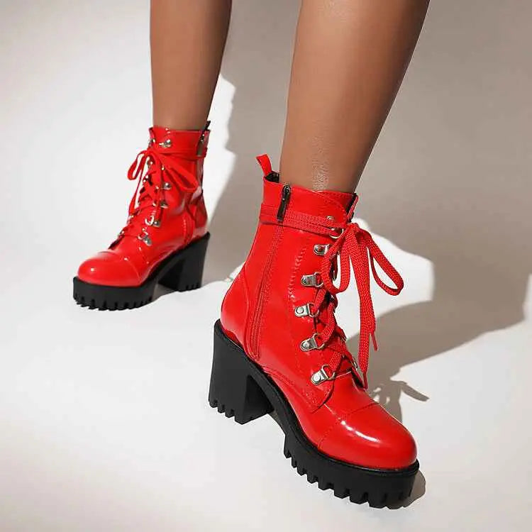 Women's Mid-Calf Patent Leather Boots – High Heel Riding Style Fashion Footwear AURABAGS SHOP
