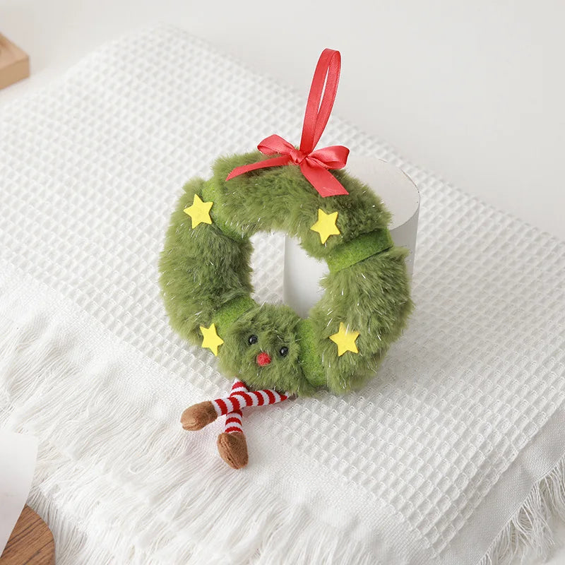Ornements de Noël en forme de poupée de dessin animé, pendentifs de couronne verte de Noël, décorations de Noël 2026, Joyeux Noël, Feliz Navidad, Bonne Année