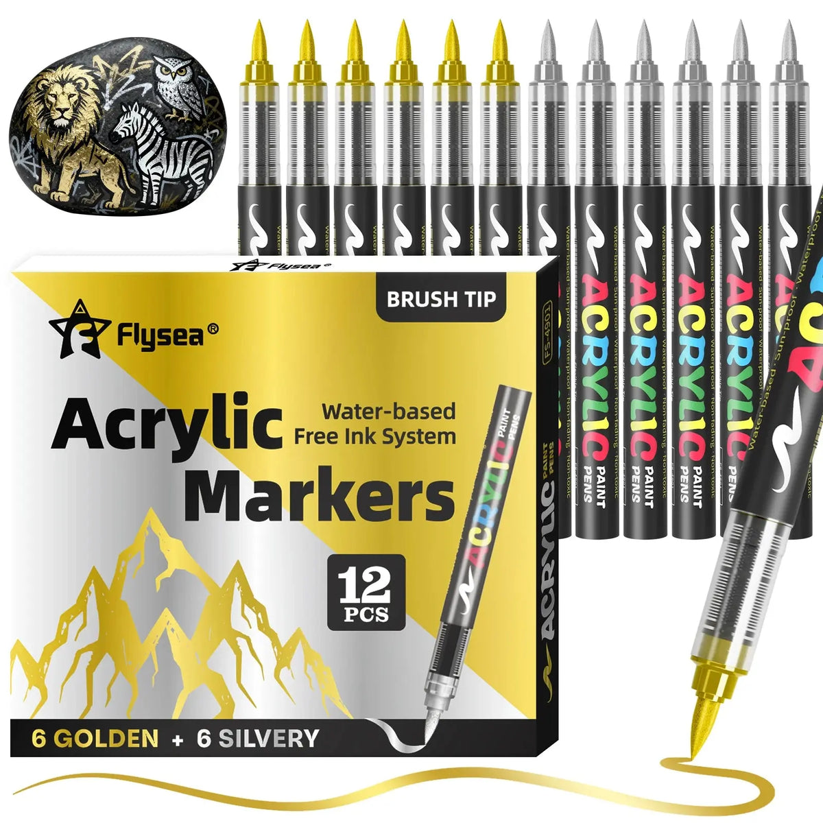 Lot de 12 marqueurs de peinture acrylique liquide (or, argent, noir, blanc), marqueurs de peinture, stylos à pointe feutre, ensemble de papeterie, dessin artistique, artisanat DIY, fournitures de rentrée scolaire, adap Ma boutique