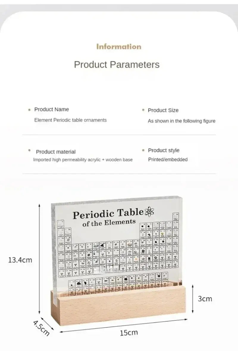 Éléments acryliques Table périodique Mendeleev coffre-fort Table périodique Figurine affichage Science ornement chambre décoration accessoires de bureau Ma boutique