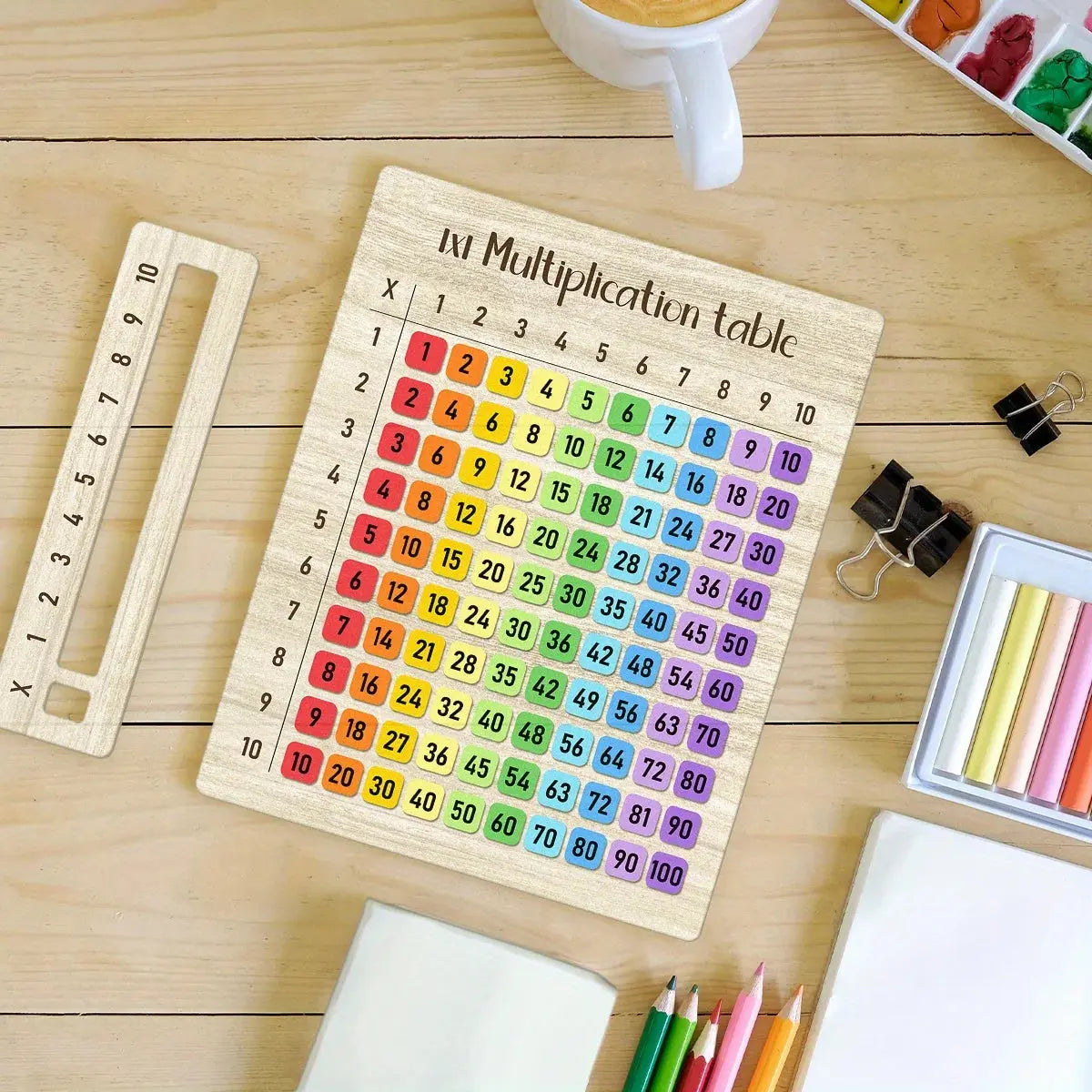 1 planche en bois colorée pour table de multiplications, adaptée aux cours de mathématiques et aux cadeaux de rentrée scolaire, idéale pour les réunions de famille. Ma boutique