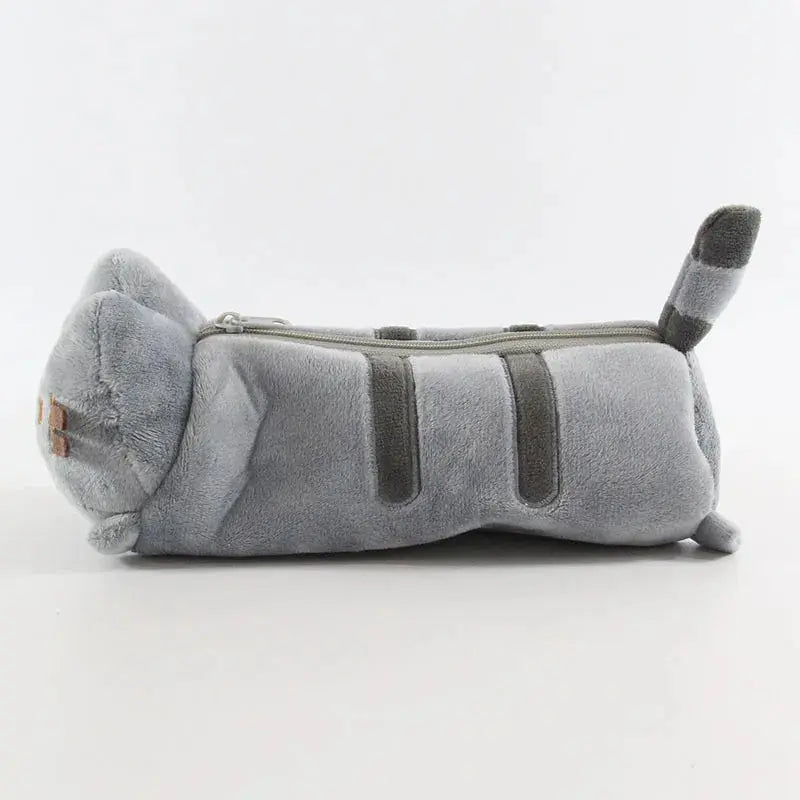 Sac à crayons en peluche chat rayé gris mignon de dessin animé, sacs de rangement de papeterie grande capacité, étui à stylos chat, fournitures scolaires Ma boutique