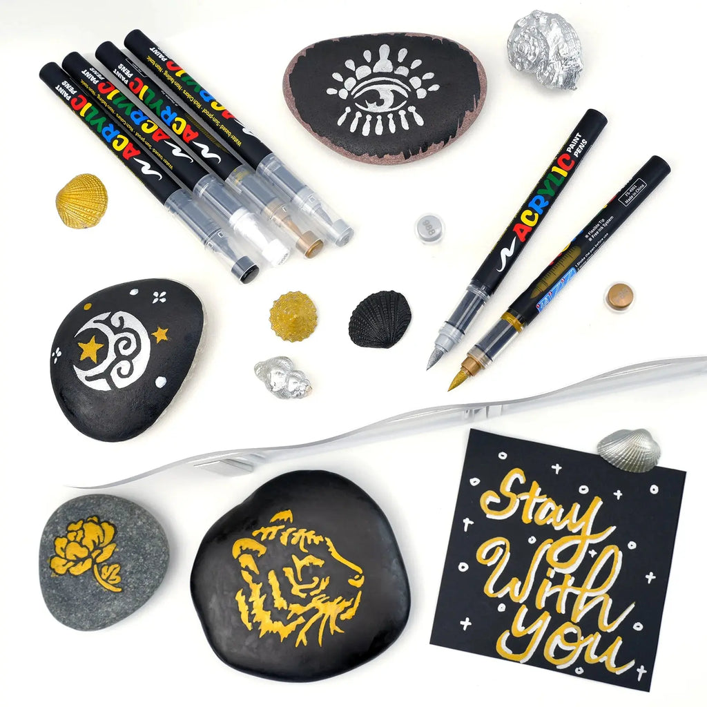 Lot de 12 marqueurs de peinture acrylique liquide (or, argent, noir, blanc), marqueurs de peinture, stylos à pointe feutre, ensemble de papeterie, dessin artistique, artisanat DIY, fournitures de rentrée scolaire, adap Ma boutique