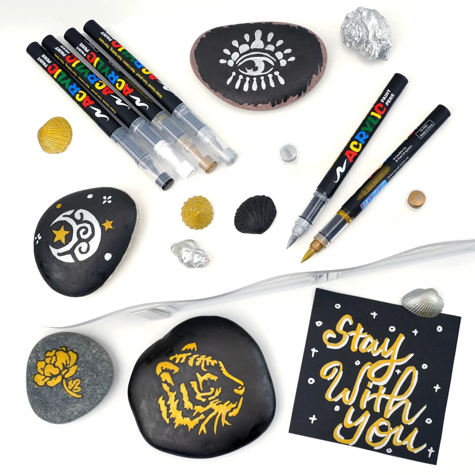 Lot de 12 marqueurs de peinture acrylique liquide (or, argent, noir, blanc), marqueurs de peinture, stylos à pointe feutre, ensemble de papeterie, dessin artistique, artisanat DIY, fournitures de rentrée scolaire, adap Ma boutique