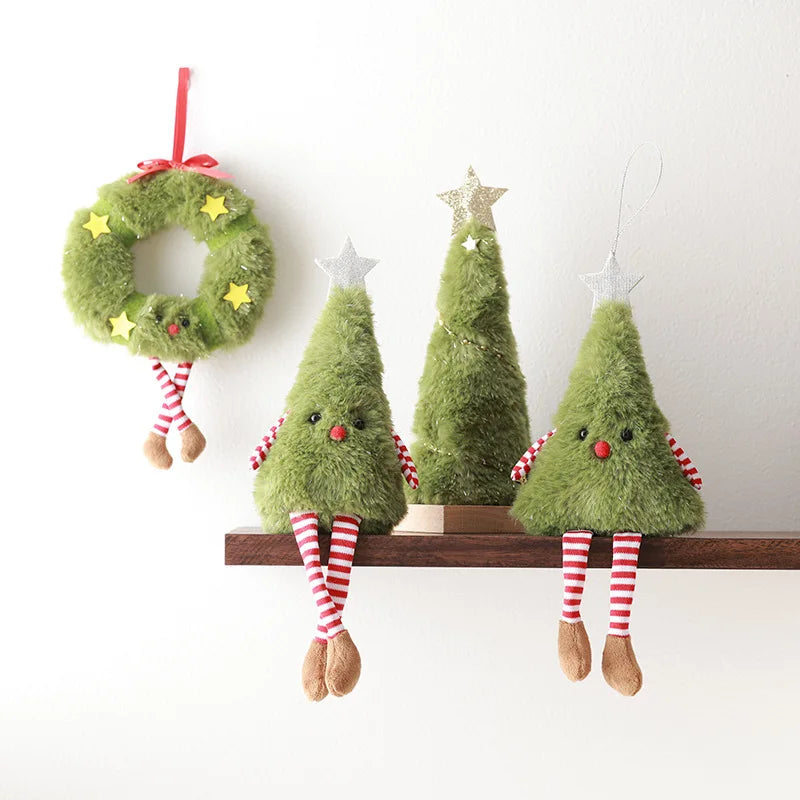 Ornements de Noël en forme de poupée de dessin animé, pendentifs de couronne verte de Noël, décorations de Noël 2026, Joyeux Noël, Feliz Navidad, Bonne Année