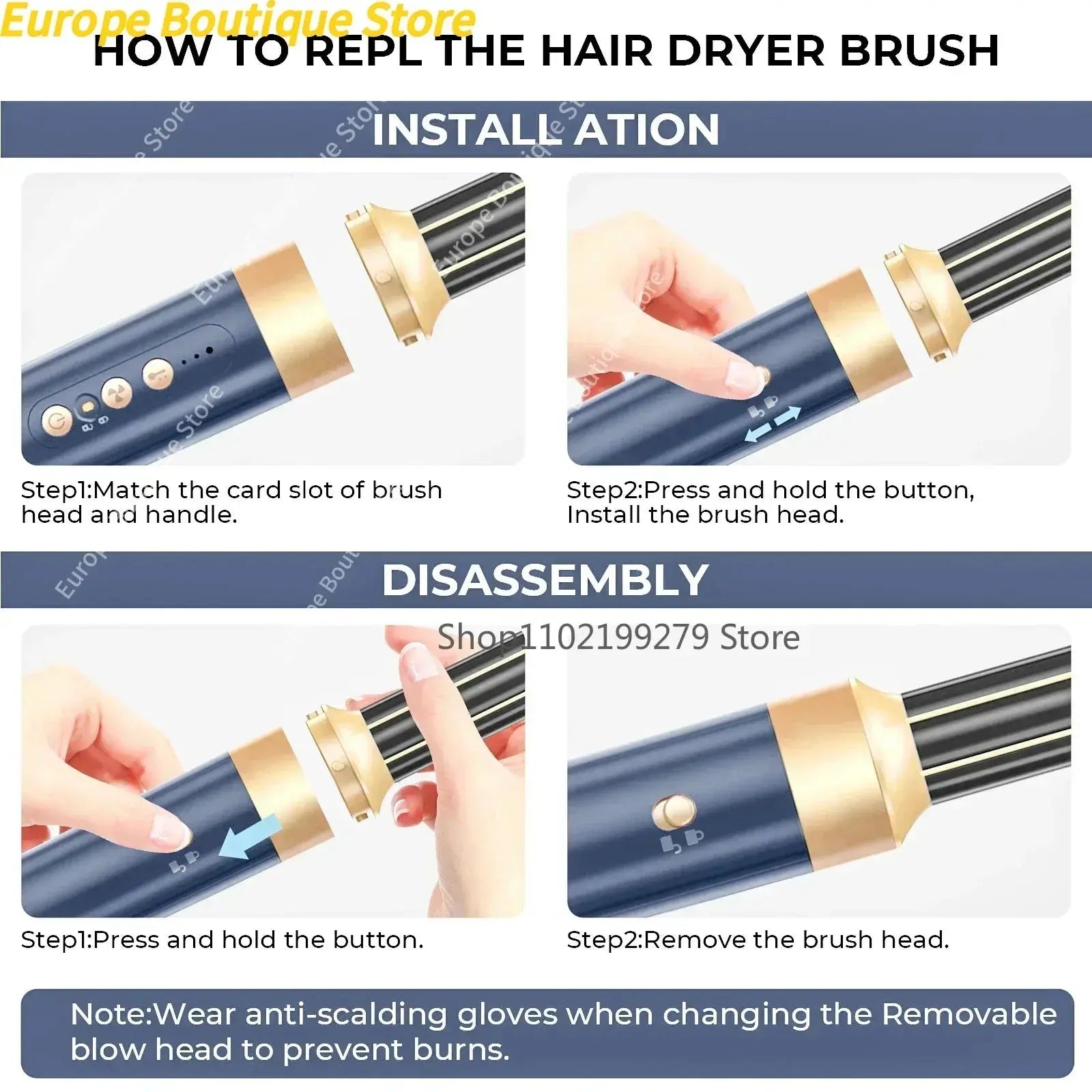 Sèche-cheveux 7 en 1, brosse sans balais, haute vitesse, avec diffuseur, sèche-cheveux ionique, peigne de coiffure à Air chaud, bigoudi automatique Ma boutique