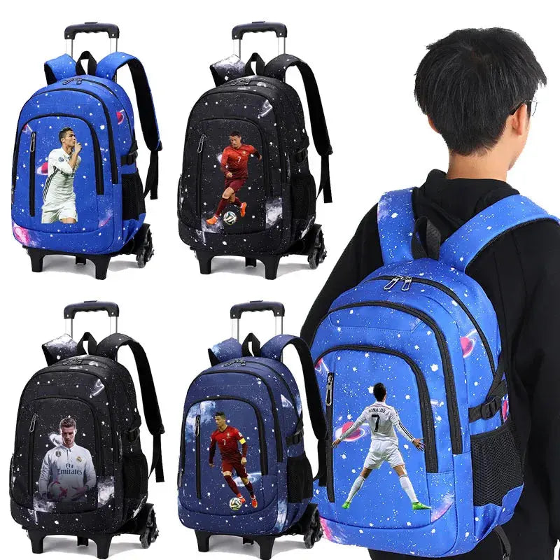 CR7 Ronaldo 2 en 1 sac à dos chariot ciel étoilé sac grande capacité étanche ordinateur portable peut monter les escaliers retour à l'école sac Ma boutique