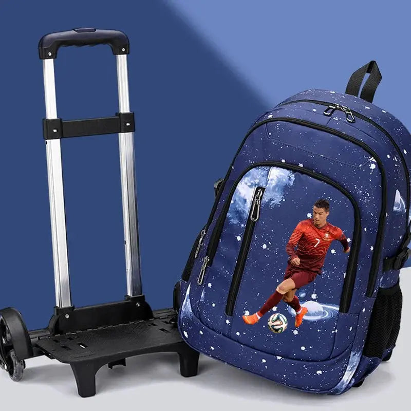 CR7 Ronaldo 2 en 1 sac à dos chariot ciel étoilé sac grande capacité étanche ordinateur portable peut monter les escaliers retour à l'école sac Ma boutique