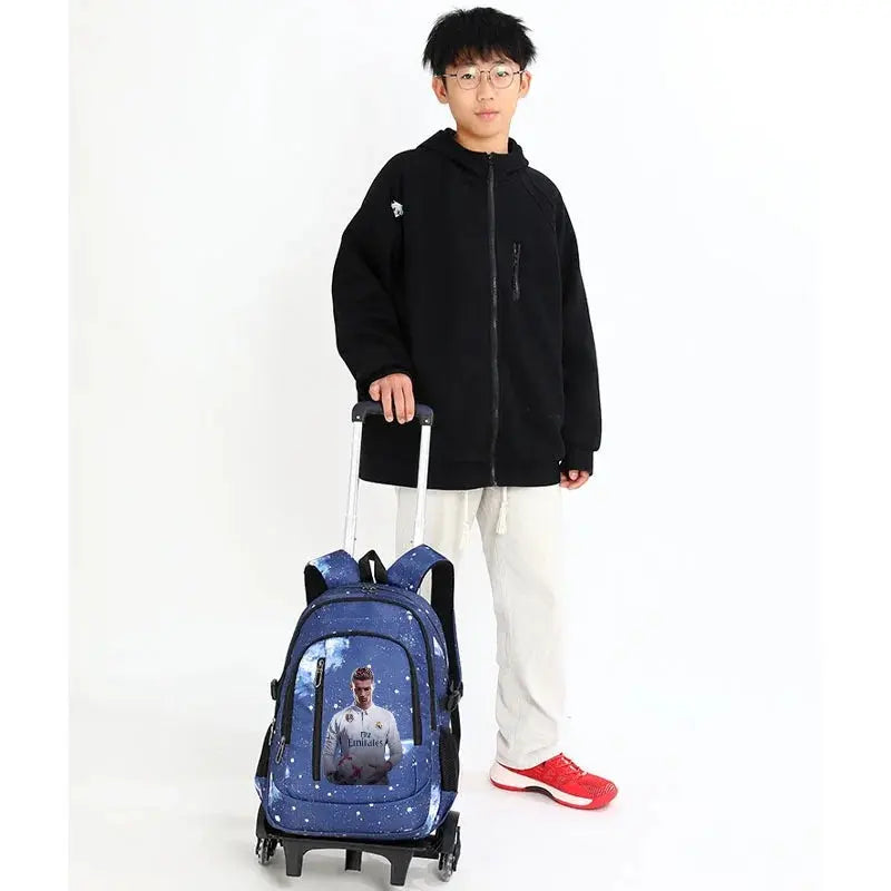 CR7 Ronaldo 2 en 1 sac à dos chariot ciel étoilé sac grande capacité étanche ordinateur portable peut monter les escaliers retour à l'école sac Ma boutique