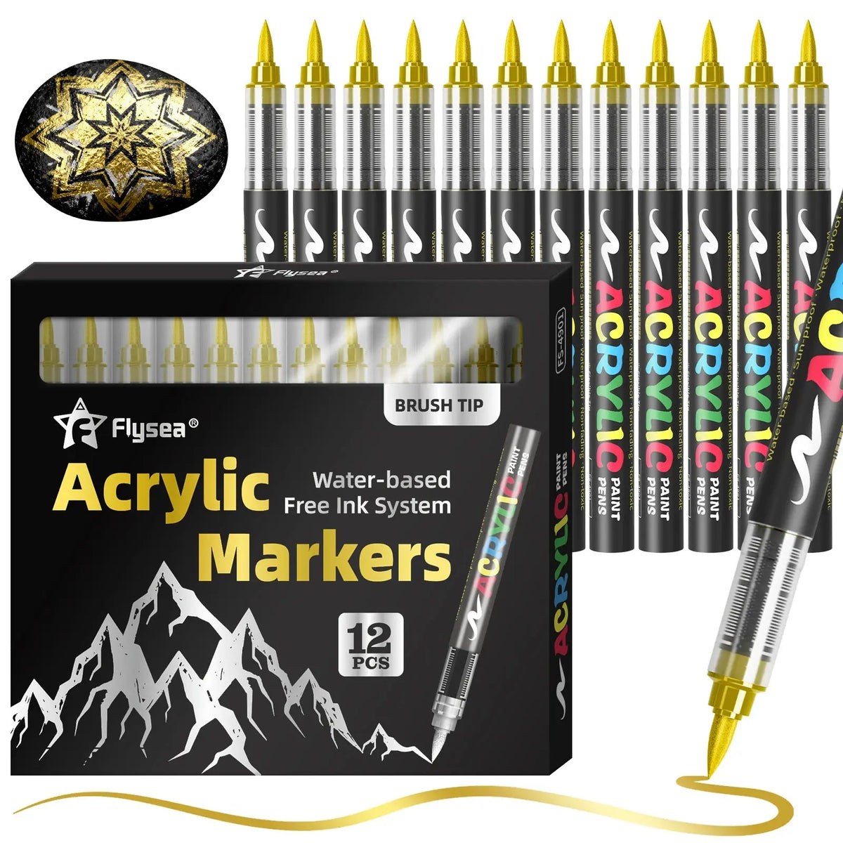 Lot de 12 marqueurs de peinture acrylique liquide (or, argent, noir, blanc), marqueurs de peinture, stylos à pointe feutre, ensemble de papeterie, dessin artistique, artisanat DIY, fournitures de rentrée scolaire, adap Ma boutique