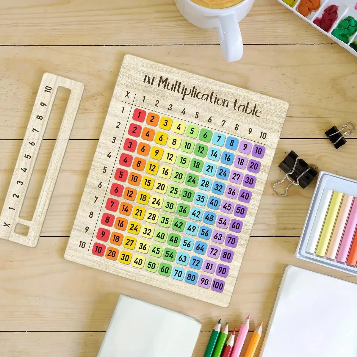 1 planche en bois colorée pour table de multiplications, adaptée aux cours de mathématiques et aux cadeaux de rentrée scolaire, idéale pour les réunions de famille. Ma boutique