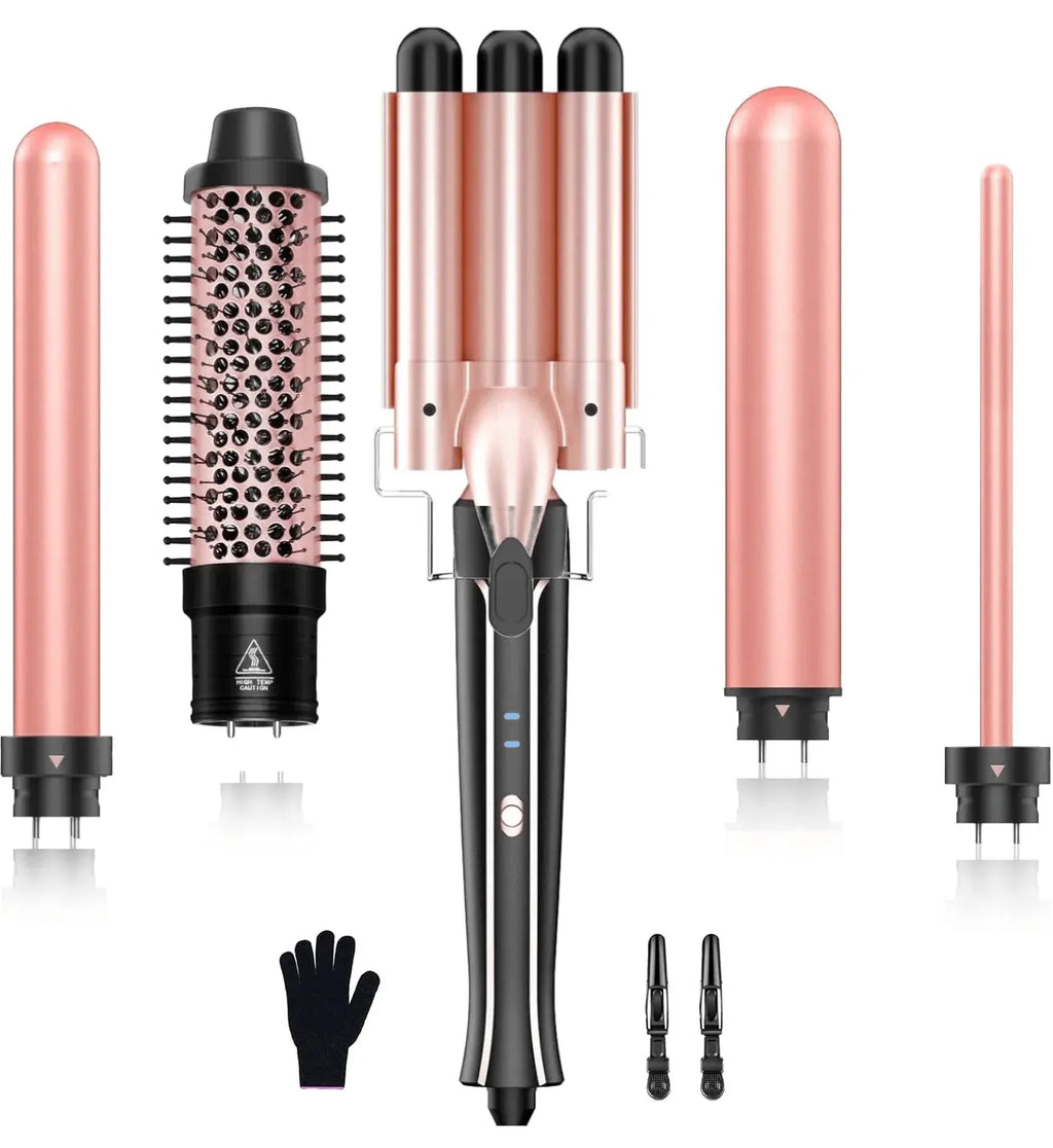 Kit de Fer à Boucler 5-en-1 avec Fer à Friser à 3 Barils, Lisseur et Onduleur Chauffant – Outils de Coiffure pour Femmes Ma boutique