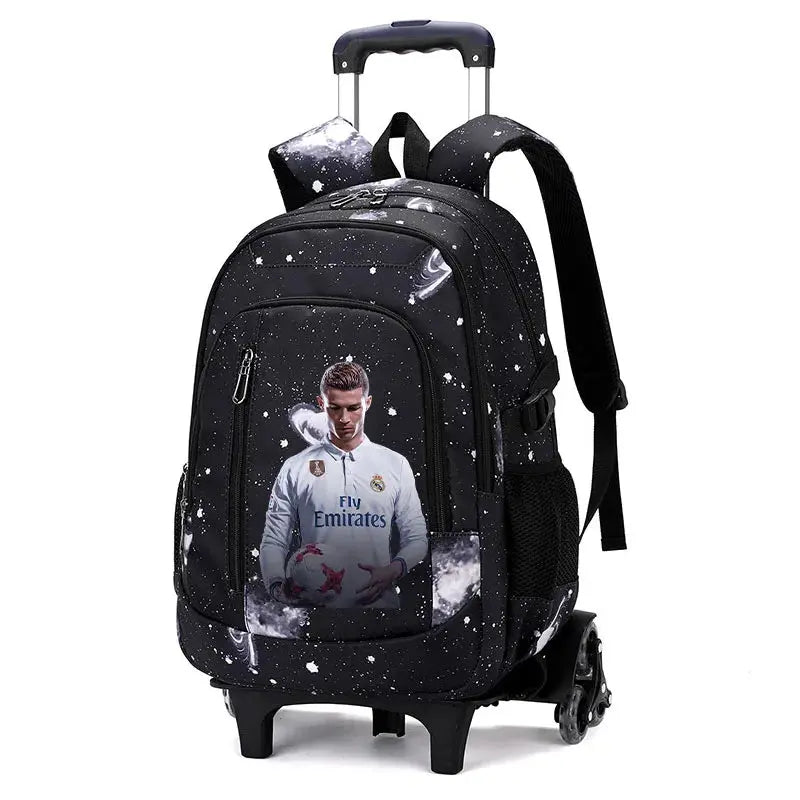 CR7 Ronaldo 2 en 1 sac à dos chariot ciel étoilé sac grande capacité étanche ordinateur portable peut monter les escaliers retour à l'école sac Ma boutique