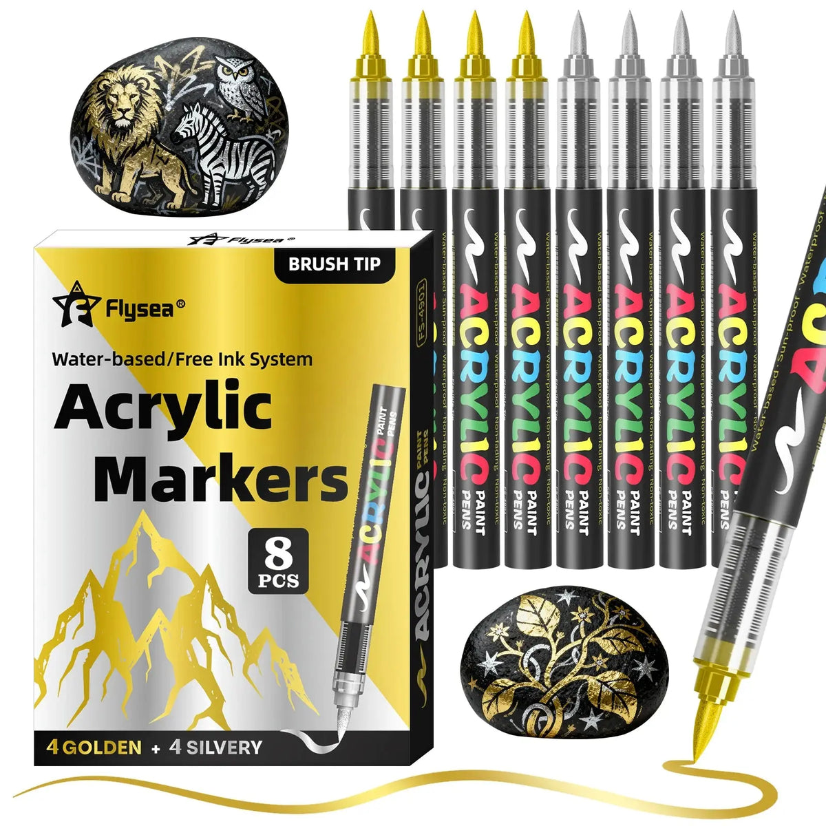 Lot de 12 marqueurs de peinture acrylique liquide (or, argent, noir, blanc), marqueurs de peinture, stylos à pointe feutre, ensemble de papeterie, dessin artistique, artisanat DIY, fournitures de rentrée scolaire, adap Ma boutique