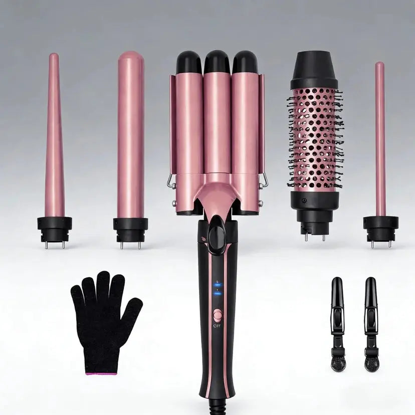 Kit de Fer à Boucler 5-en-1 avec Fer à Friser à 3 Barils, Lisseur et Onduleur Chauffant – Outils de Coiffure pour Femmes Ma boutique