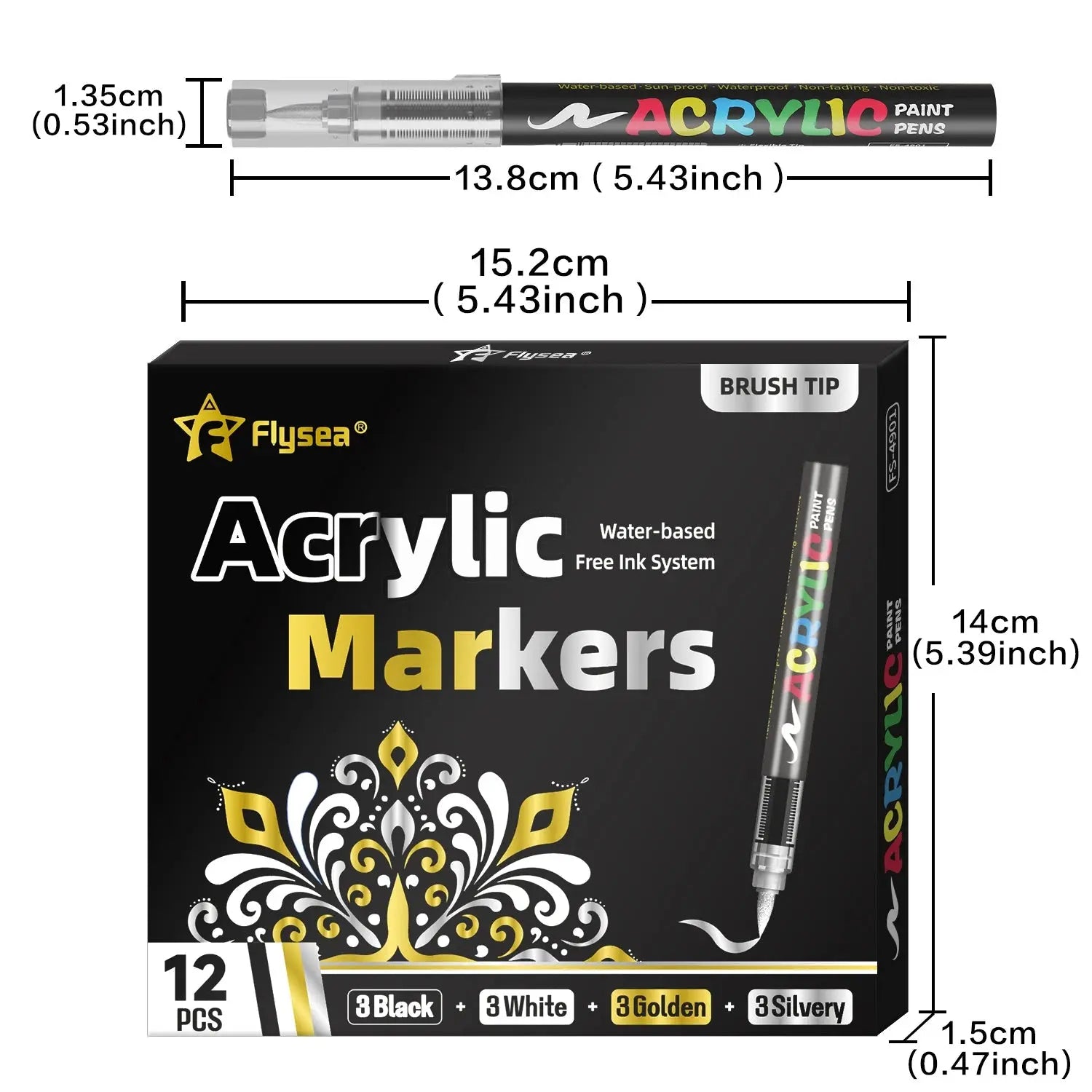 Lot de 12 marqueurs de peinture acrylique liquide (or, argent, noir, blanc), marqueurs de peinture, stylos à pointe feutre, ensemble de papeterie, dessin artistique, artisanat DIY, fournitures de rentrée scolaire, adap Ma boutique