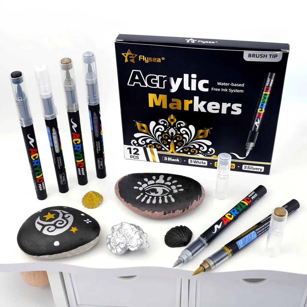 Lot de 12 marqueurs de peinture acrylique liquide (or, argent, noir, blanc), marqueurs de peinture, stylos à pointe feutre, ensemble de papeterie, dessin artistique, artisanat DIY, fournitures de rentrée scolaire, adap Ma boutique