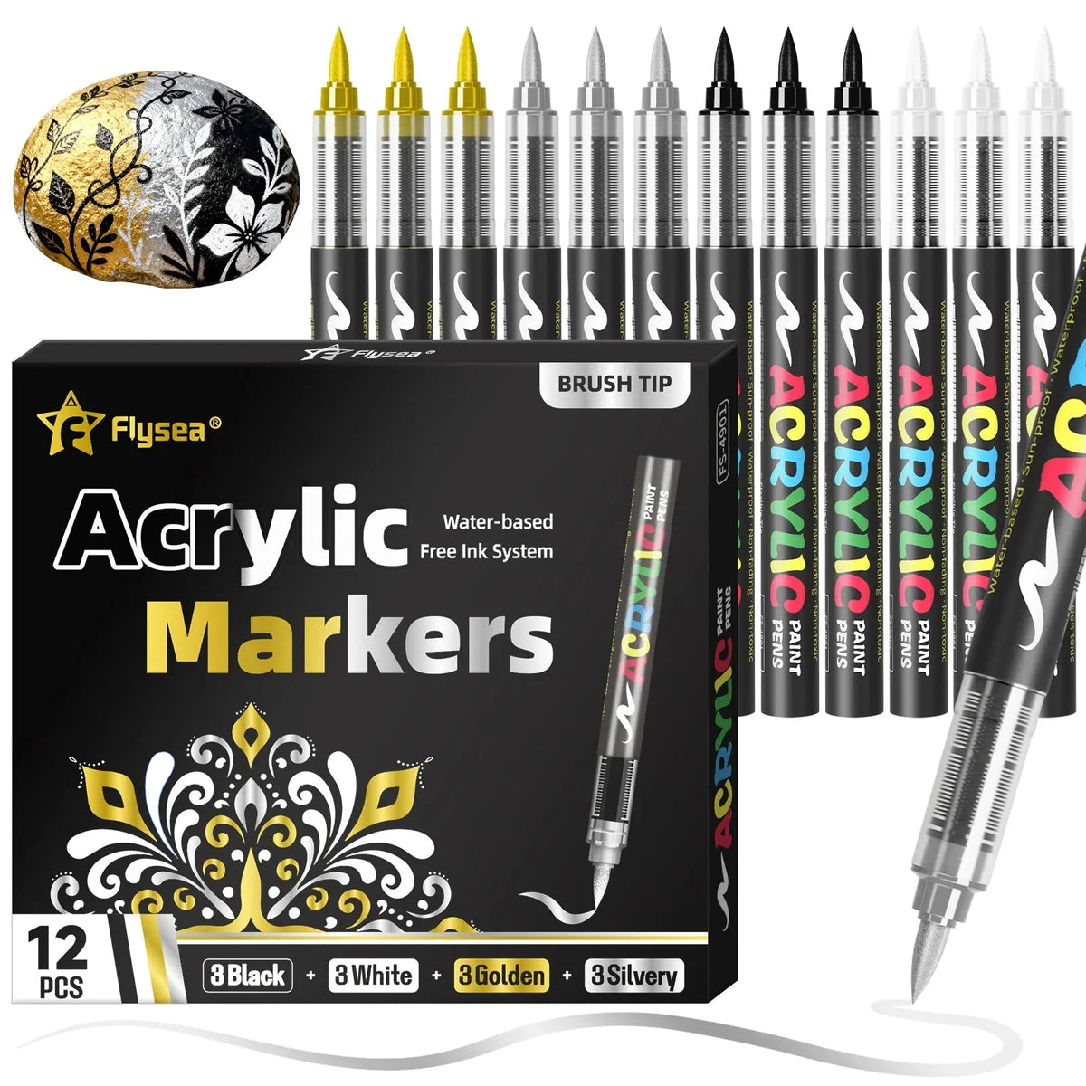 Lot de 12 marqueurs de peinture acrylique liquide (or, argent, noir, blanc), marqueurs de peinture, stylos à pointe feutre, ensemble de papeterie, dessin artistique, artisanat DIY, fournitures de rentrée scolaire, adap Ma boutique