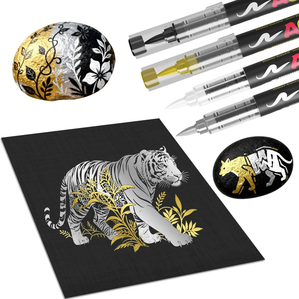 Lot de 12 marqueurs de peinture acrylique liquide (or, argent, noir, blanc), marqueurs de peinture, stylos à pointe feutre, ensemble de papeterie, dessin artistique, artisanat DIY, fournitures de rentrée scolaire, adap Ma boutique