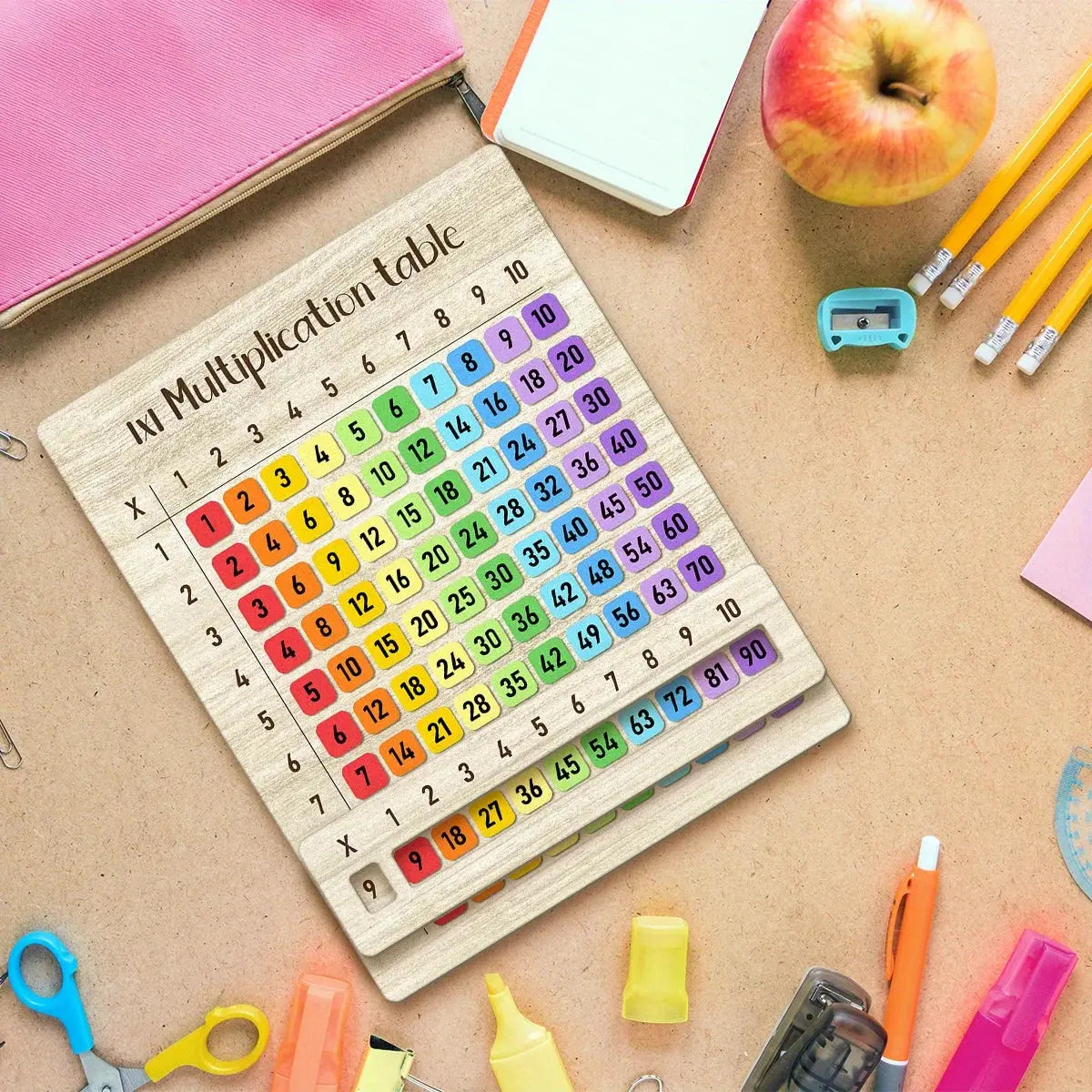 1 planche en bois colorée pour table de multiplications, adaptée aux cours de mathématiques et aux cadeaux de rentrée scolaire, idéale pour les réunions de famille. Ma boutique
