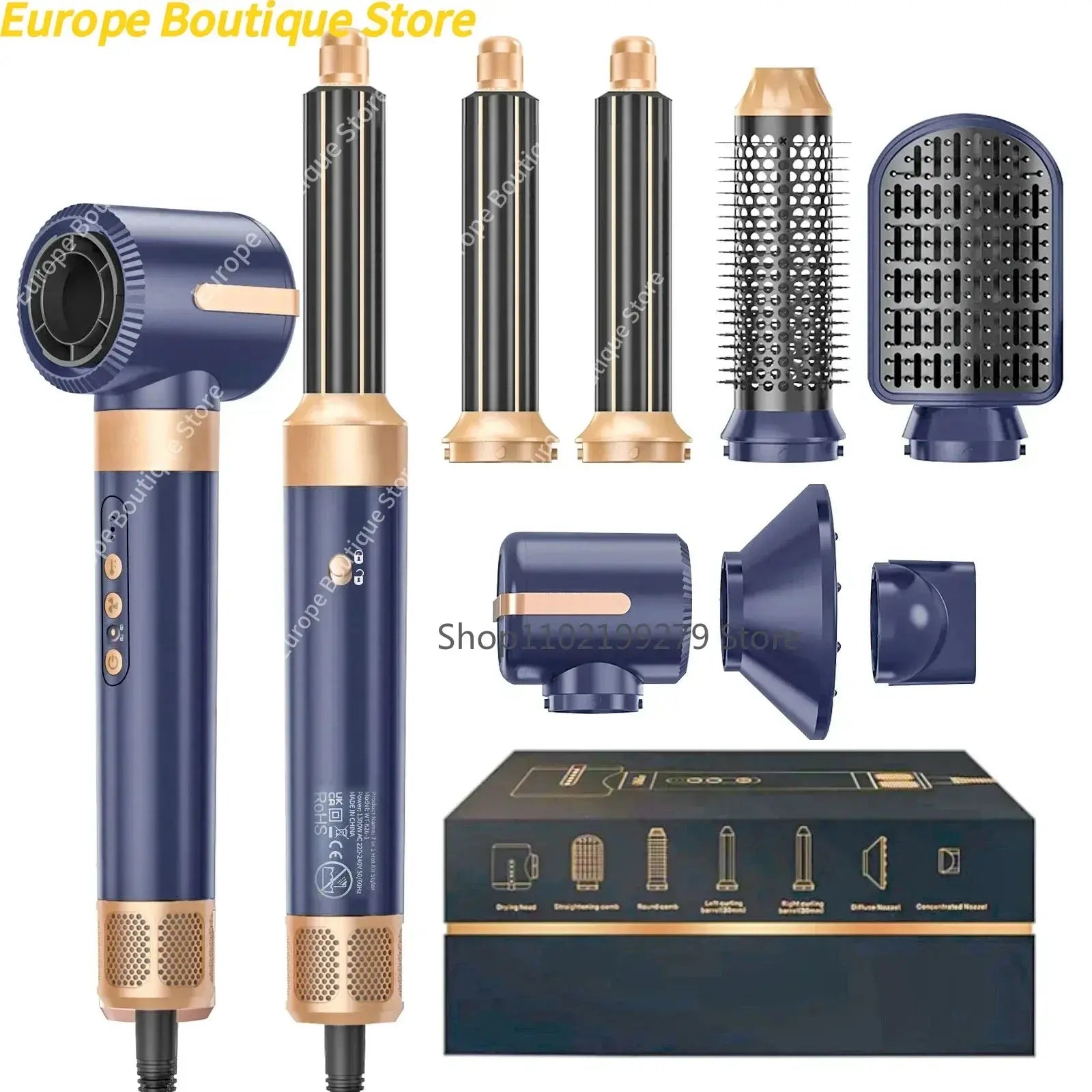 Sèche-cheveux 7 en 1, brosse sans balais, haute vitesse, avec diffuseur, sèche-cheveux ionique, peigne de coiffure à Air chaud, bigoudi automatique Ma boutique