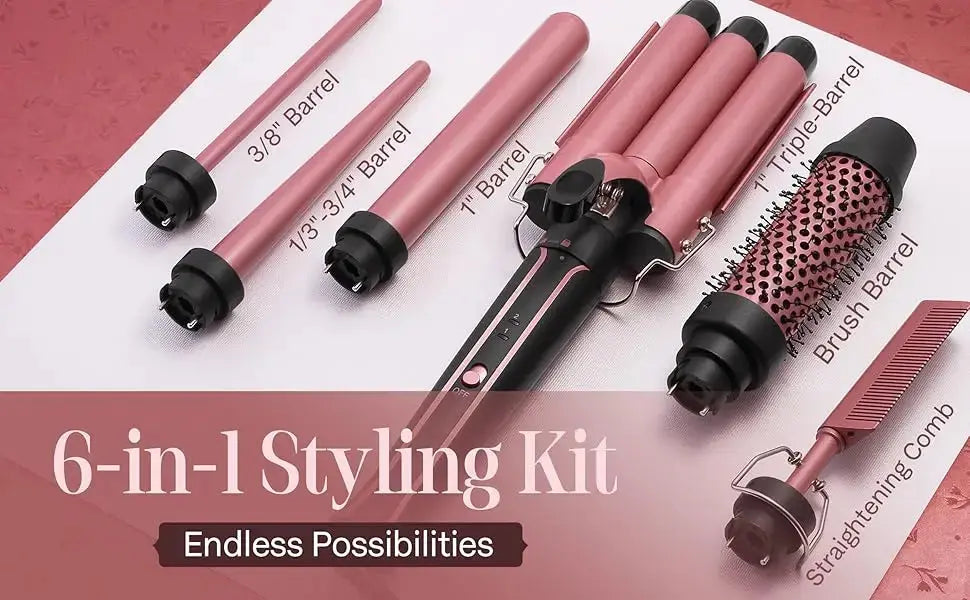 Kit de Fer à Boucler 5-en-1 avec Fer à Friser à 3 Barils, Lisseur et Onduleur Chauffant – Outils de Coiffure pour Femmes Ma boutique