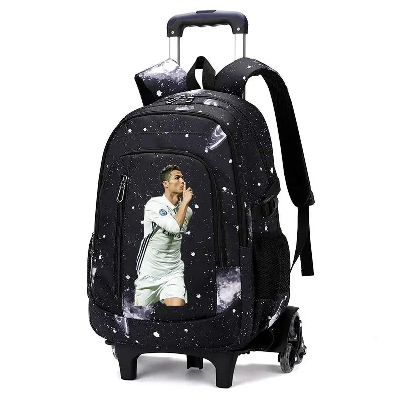 CR7 Ronaldo 2 en 1 sac à dos chariot ciel étoilé sac grande capacité étanche ordinateur portable peut monter les escaliers retour à l'école sac Ma boutique