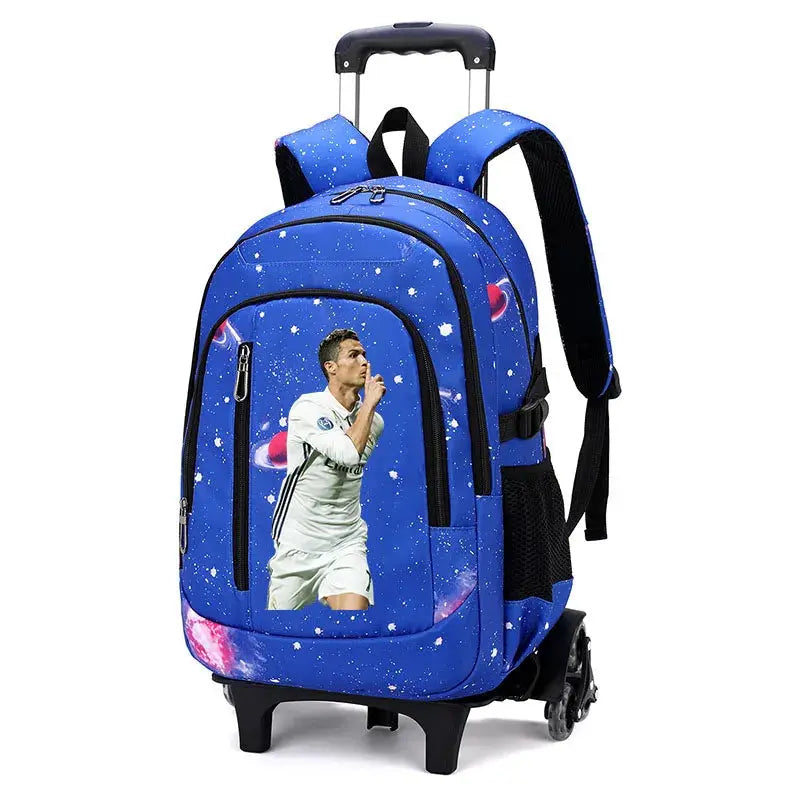 CR7 Ronaldo 2 en 1 sac à dos chariot ciel étoilé sac grande capacité étanche ordinateur portable peut monter les escaliers retour à l'école sac Ma boutique