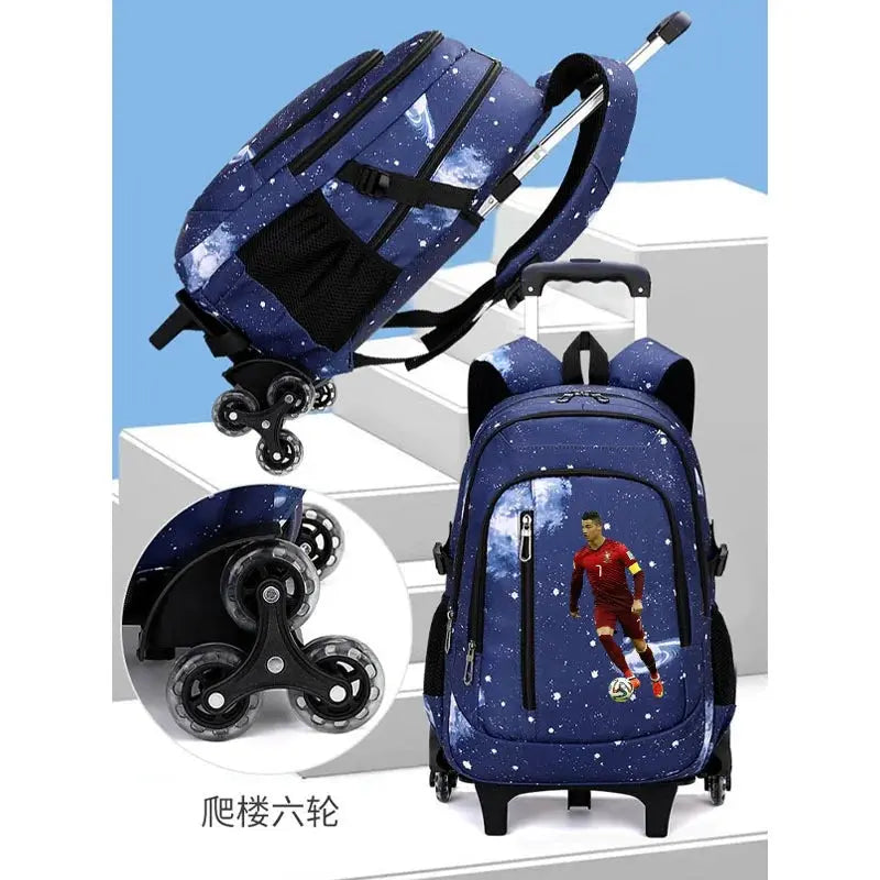 CR7 Ronaldo 2 en 1 sac à dos chariot ciel étoilé sac grande capacité étanche ordinateur portable peut monter les escaliers retour à l'école sac Ma boutique