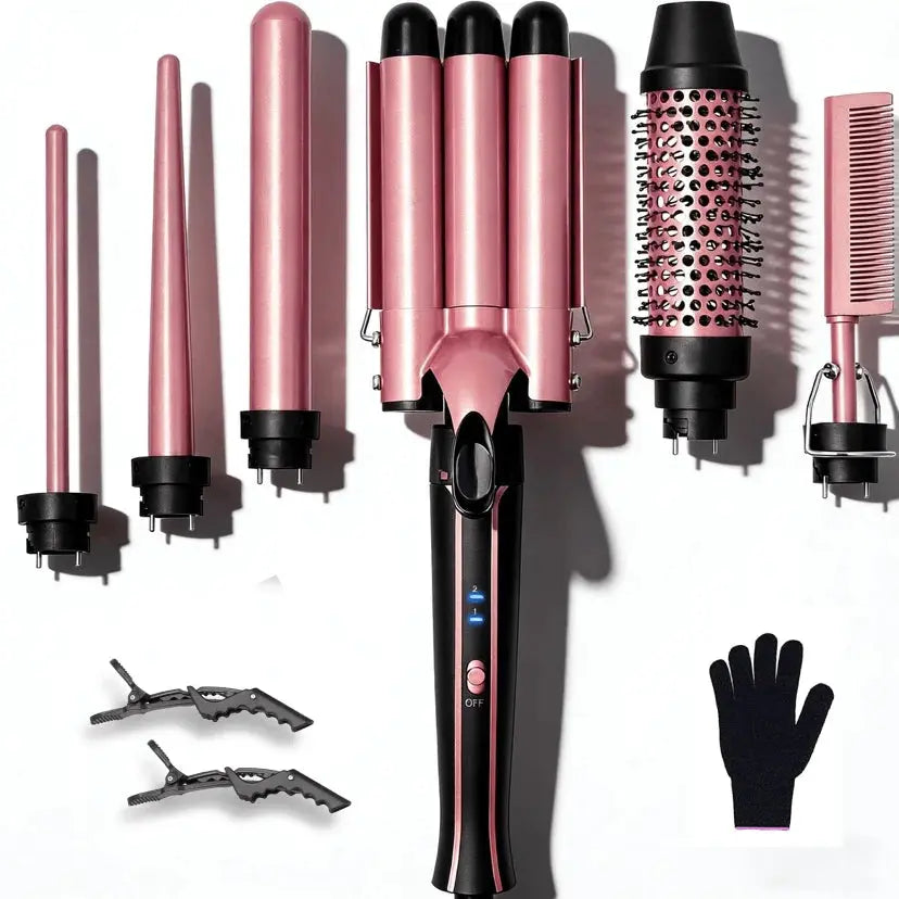 Kit de Fer à Boucler 5-en-1 avec Fer à Friser à 3 Barils, Lisseur et Onduleur Chauffant – Outils de Coiffure pour Femmes Ma boutique