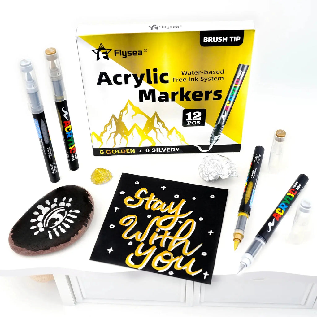 Lot de 12 marqueurs de peinture acrylique liquide (or, argent, noir, blanc), marqueurs de peinture, stylos à pointe feutre, ensemble de papeterie, dessin artistique, artisanat DIY, fournitures de rentrée scolaire, adap Ma boutique