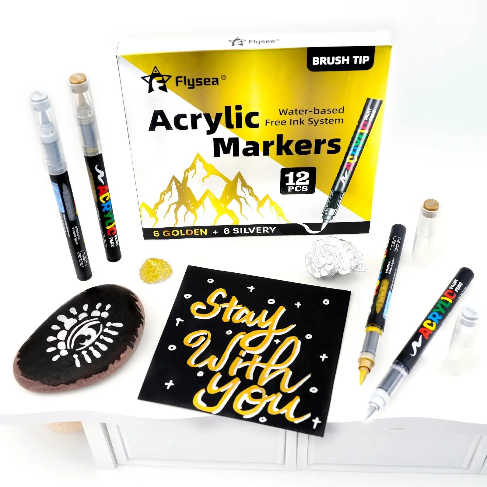 Lot de 12 marqueurs de peinture acrylique liquide (or, argent, noir, blanc), marqueurs de peinture, stylos à pointe feutre, ensemble de papeterie, dessin artistique, artisanat DIY, fournitures de rentrée scolaire, adap Ma boutique