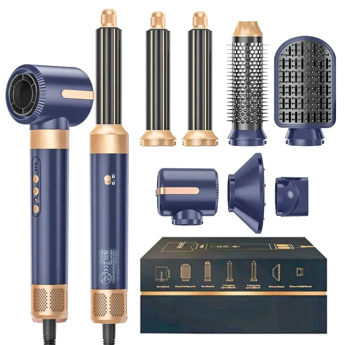Sèche-cheveux 7 en 1, brosse sans balais, haute vitesse, avec diffuseur, sèche-cheveux ionique, peigne de coiffure à Air chaud, bigoudi automatique Ma boutique