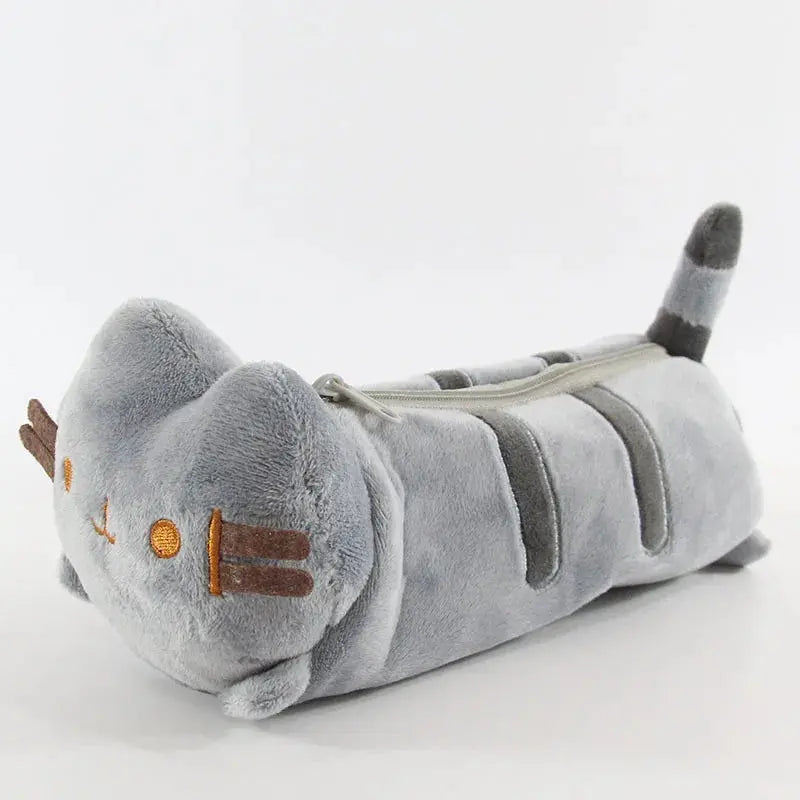 Sac à crayons en peluche chat rayé gris mignon de dessin animé, sacs de rangement de papeterie grande capacité, étui à stylos chat, fournitures scolaires Ma boutique
