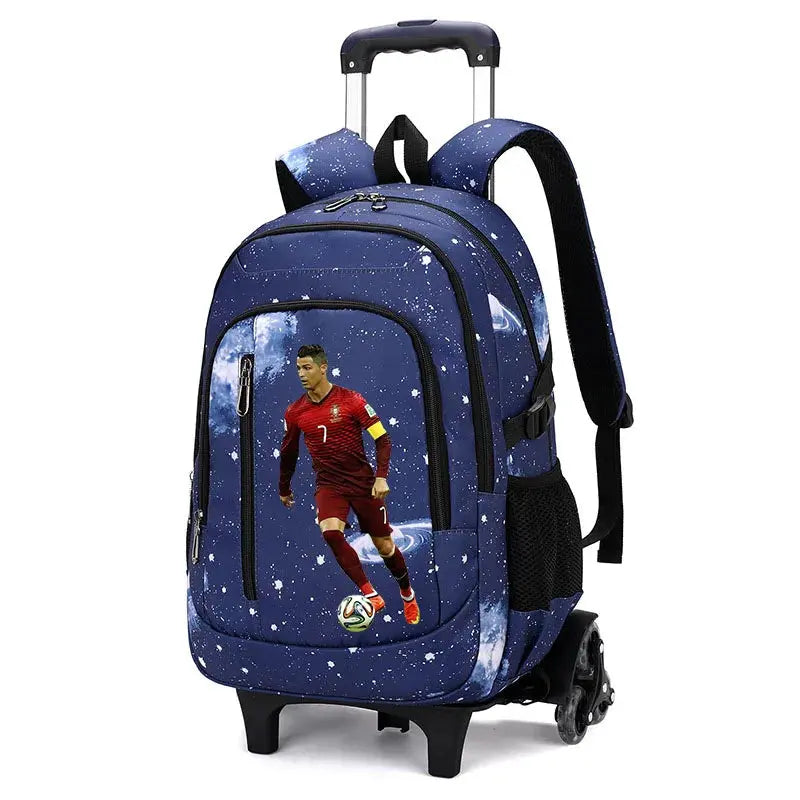CR7 Ronaldo 2 en 1 sac à dos chariot ciel étoilé sac grande capacité étanche ordinateur portable peut monter les escaliers retour à l'école sac Ma boutique